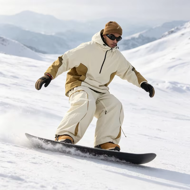 Unisex American Style Color Block Ski Suit Loose Wide Leg Jacket Pants Set Waterproof Windproof Breathable Snow Sports Winter