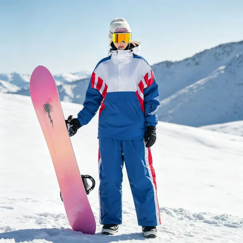 GSOU SNOW Women Men Color Block Ski Suit Set Windproof Waterproof Jacket Pants Suit Snowboard Skiing Clothing  Winter Outdoor
