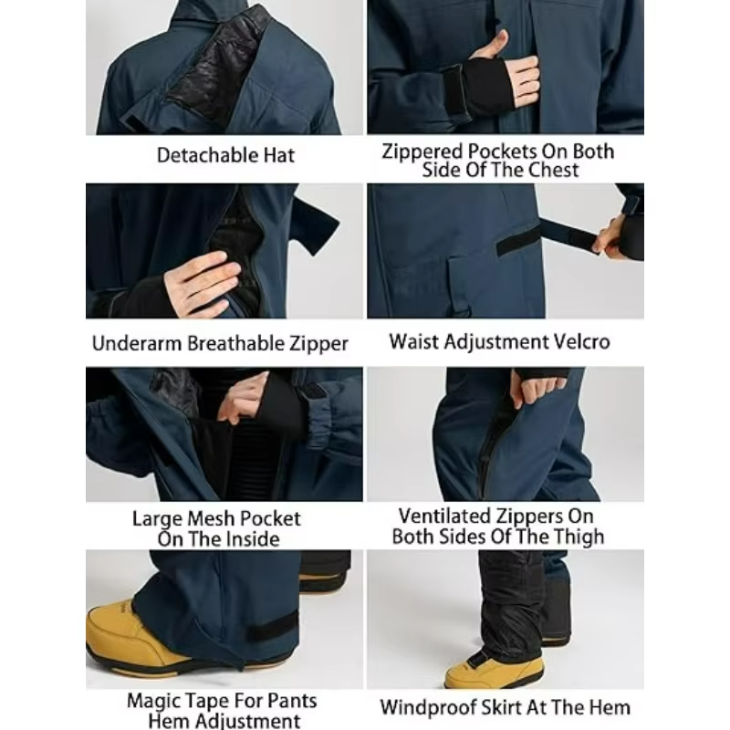 New Men's One-Piece Ski Suit Snowboard Jacket Pant Set Male Insulated Wear Resistant Winter Windproof Waterproof Outerwear Adult