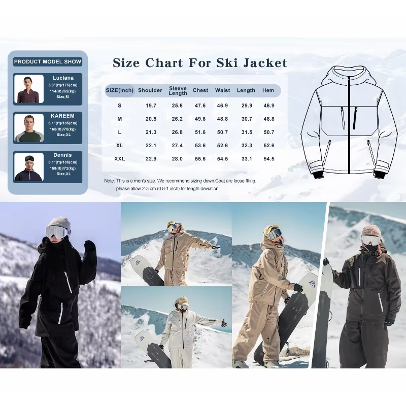 2026 Men's Ski Jackets Waterproof Snowboard Jackets Windproof Baggy Snowboarding Coats Winter Outdoor Sport Snow Hooded New  Top