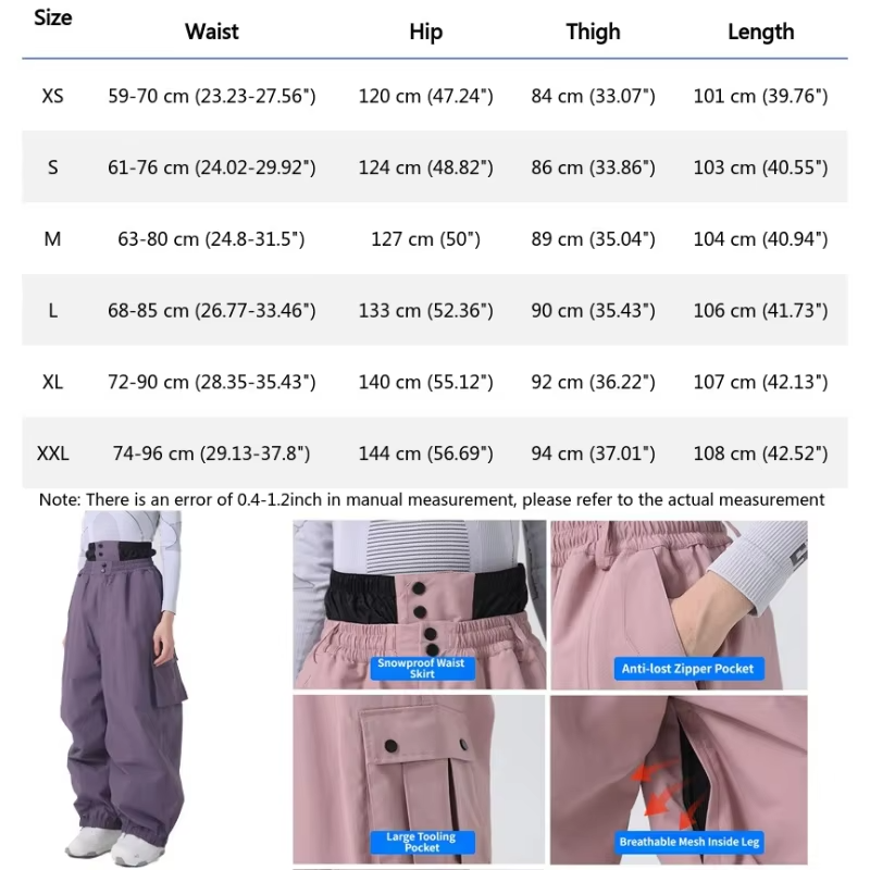 2026 Winter Women Skiing Pants Loose Warm Sport Solid Windproof Breathable Waterproof Ski Pant Men Wear-resistant Snowboard Wear