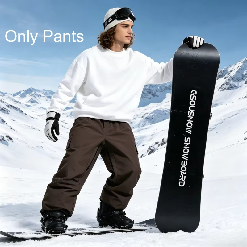 Men's Snow Pants Waterproof Windproof Winter Skiing Trousers with Zipper Pockets Loose-fit Warm Pants for Outdoor Snow Sports