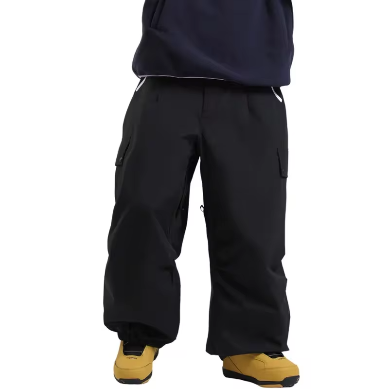 Men's Snow Pants Waterproof Windproof Winter Skiing Trousers with Zipper Pockets Loose-fit Warm Pants for Outdoor Snow Sports
