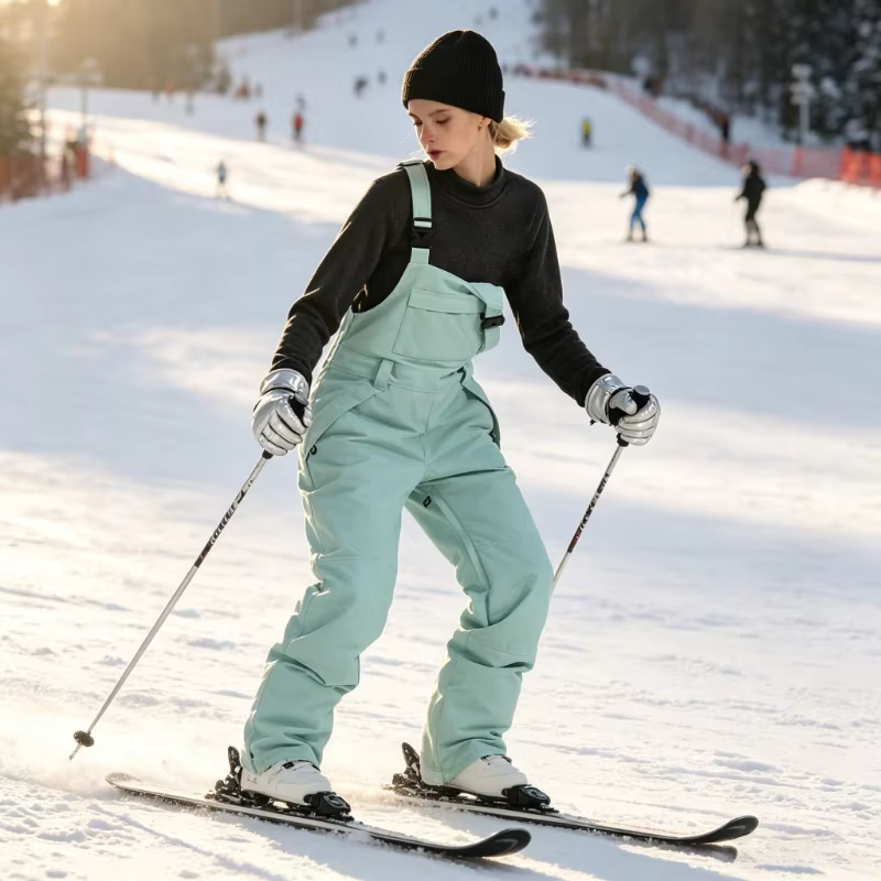 Women Winter Ski Bib Overalls Cargo Snow Pants Windproof Waterproof Wear Resistant Warm Breathable Ski Trousers Outdoor Sports