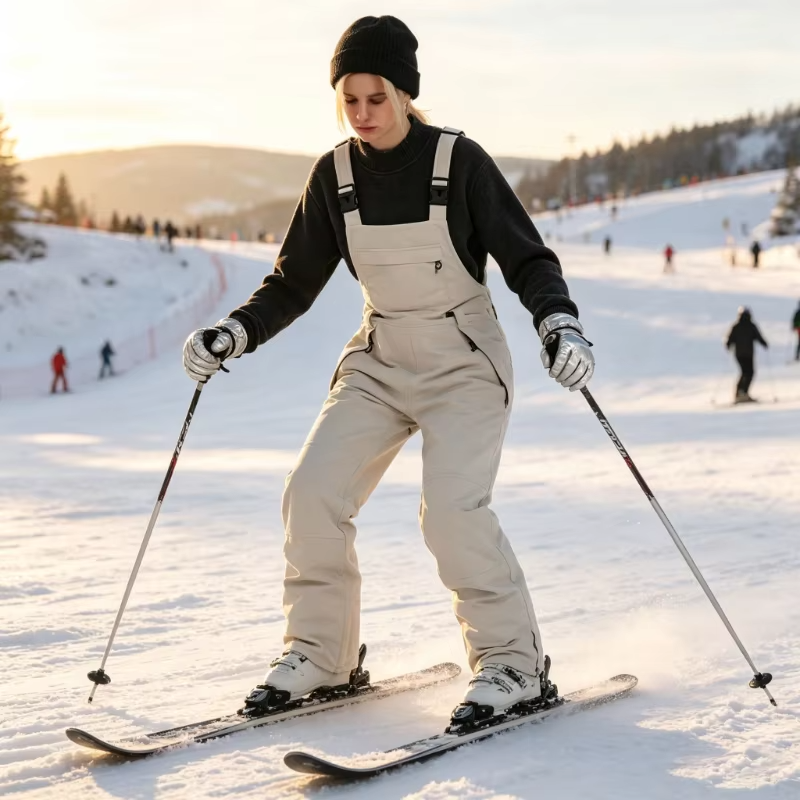Women Winter Ski Bib Overalls Cargo Snow Pants Windproof Waterproof Wear Resistant Warm Breathable Ski Trousers Outdoor Sports