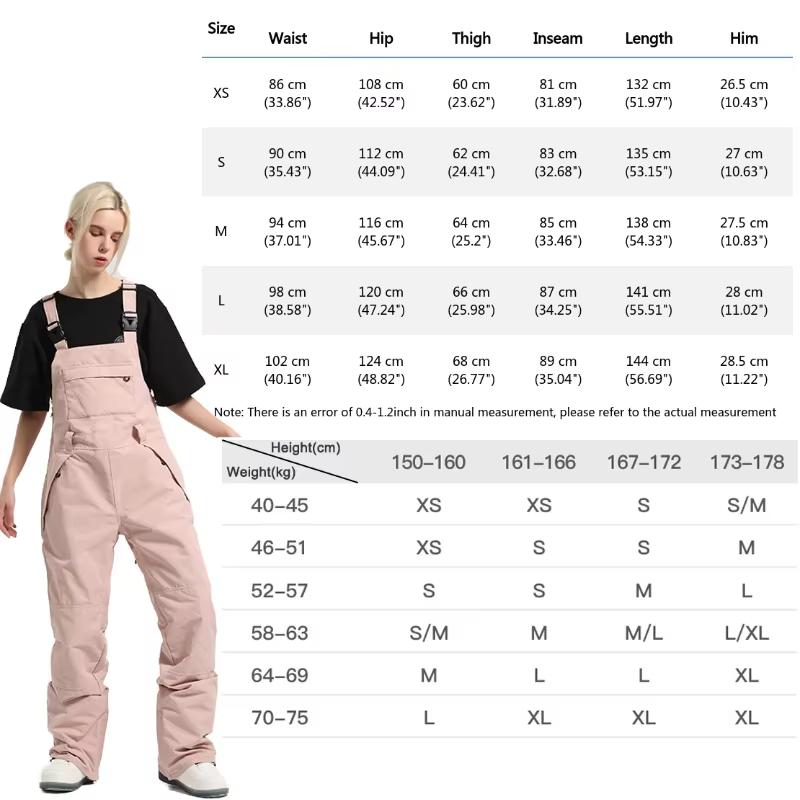 Women Winter Ski Bib Overalls Cargo Snow Pants Windproof Waterproof Wear Resistant Warm Breathable Ski Trousers Outdoor Sports