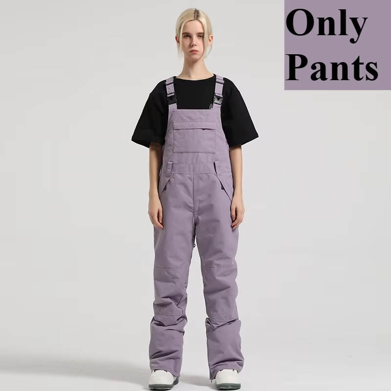 Women Winter Ski Bib Overalls Cargo Snow Pants Windproof Waterproof Wear Resistant Warm Breathable Ski Trousers Outdoor Sports