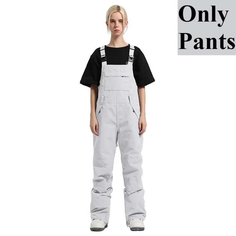 Women Winter Ski Bib Overalls Cargo Snow Pants Windproof Waterproof Wear Resistant Warm Breathable Ski Trousers Outdoor Sports