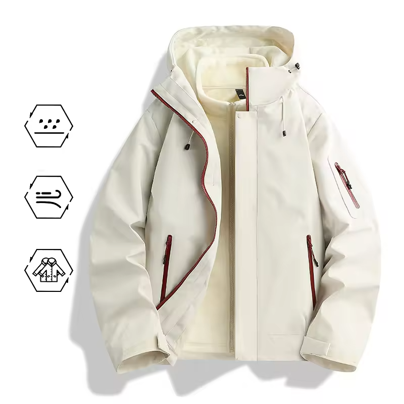 Unisex Hiking Jacket Women 3-In-1 Waterproof Fleece Zippered Camping Hooded Jacket Men Winter Warm Outdoor Windproof Sports Coat