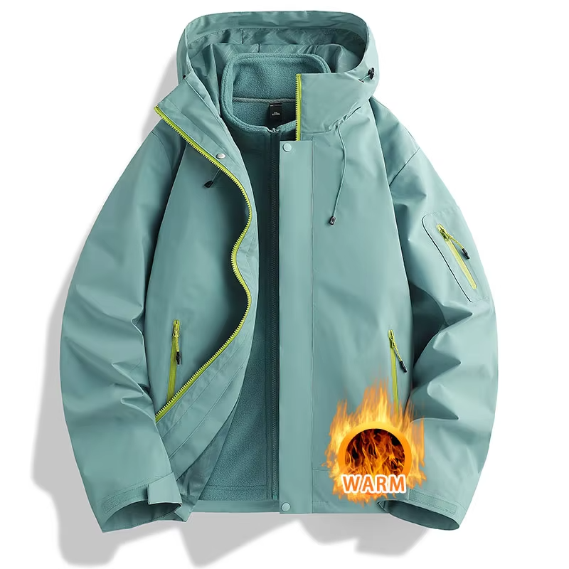Unisex Hiking Jacket Women 3-In-1 Waterproof Fleece Zippered Camping Hooded Jacket Men Winter Warm Outdoor Windproof Sports Coat