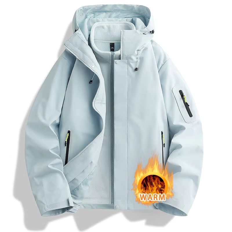 Unisex Hiking Jacket Women 3-In-1 Waterproof Fleece Zippered Camping Hooded Jacket Men Winter Warm Outdoor Windproof Sports Coat