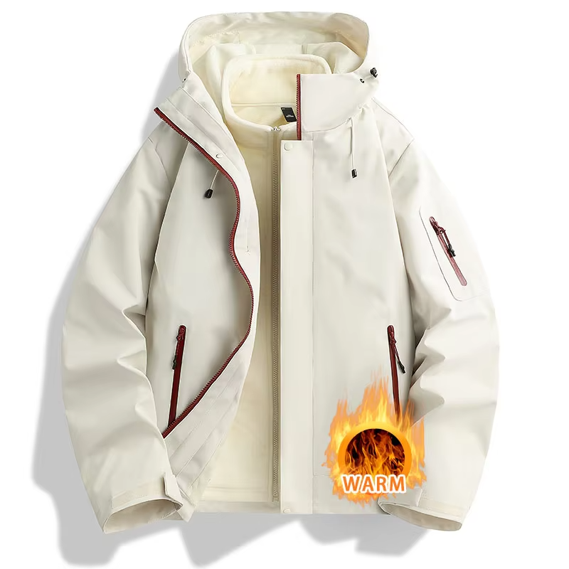 Unisex Hiking Jacket Women 3-In-1 Waterproof Fleece Zippered Camping Hooded Jacket Men Winter Warm Outdoor Windproof Sports Coat