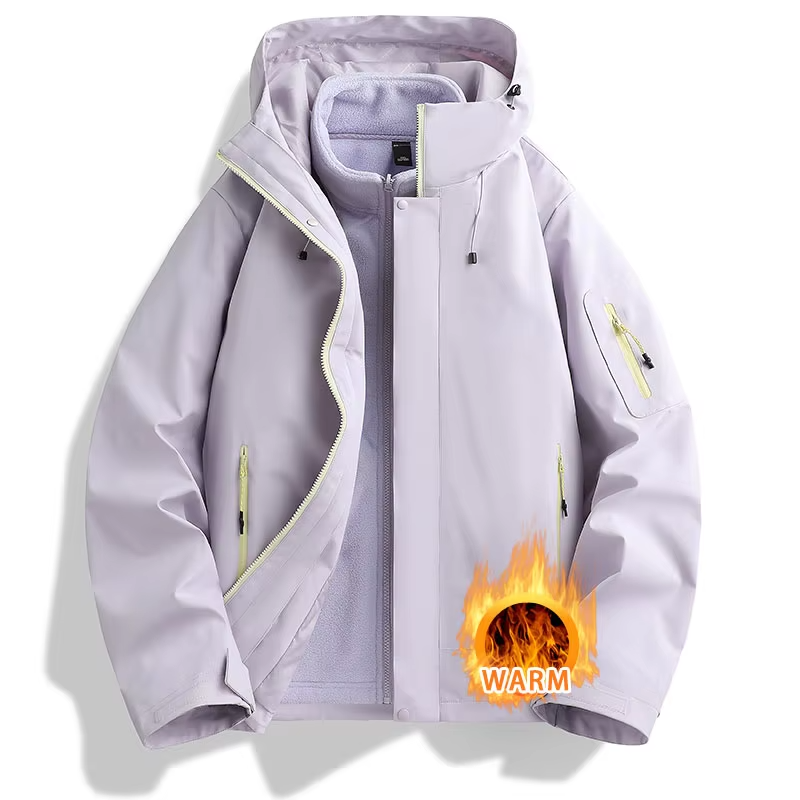 Unisex Hiking Jacket Women 3-In-1 Waterproof Fleece Zippered Camping Hooded Jacket Men Winter Warm Outdoor Windproof Sports Coat