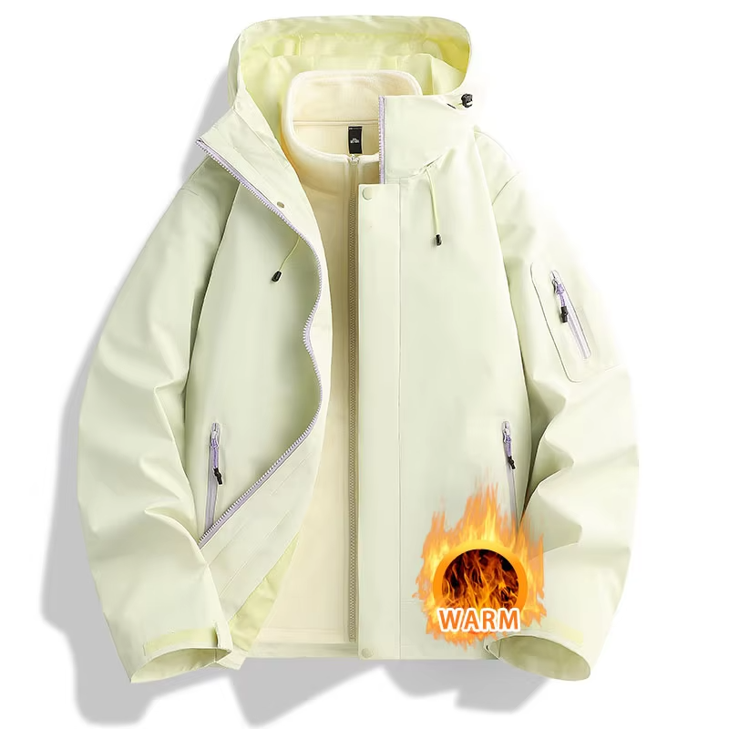 Unisex Hiking Jacket Women 3-In-1 Waterproof Fleece Zippered Camping Hooded Jacket Men Winter Warm Outdoor Windproof Sports Coat