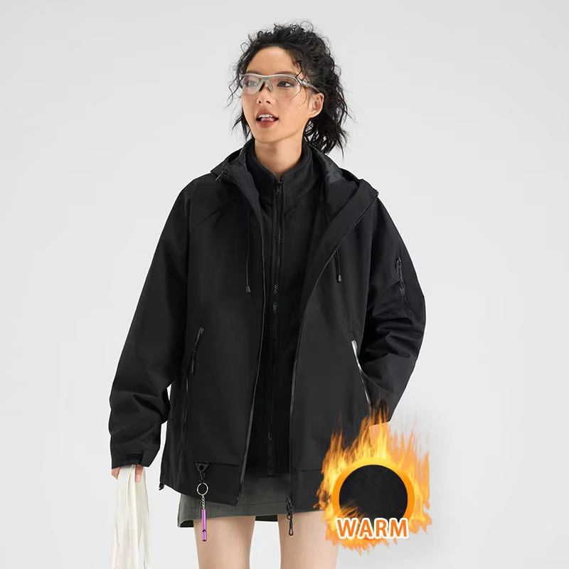 Winter Hiking Jacket Women 3 In 1 Fleece Waterproof Windproof Camping Hooded Jacket Outdoor Thick Warm Skiing Travel Casual Coat
