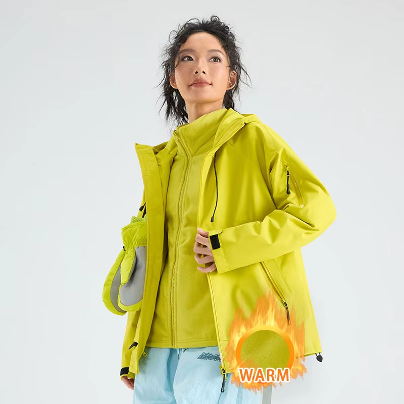 Winter Hiking Jacket Women 3 In 1 Fleece Waterproof Windproof Camping Hooded Jacket Outdoor Thick Warm Skiing Travel Casual Coat
