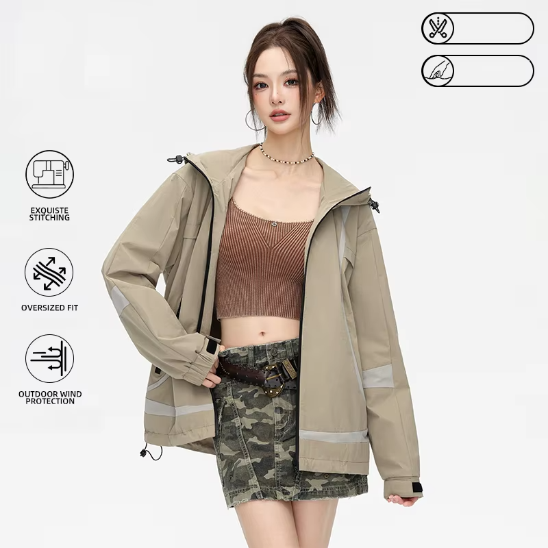 2026 Spring New Arrival: Women's Coat Hooded High-Quality Outdoor Jacket Casual, Camping, Hiking Loose Unisex Windbreaker Jacket