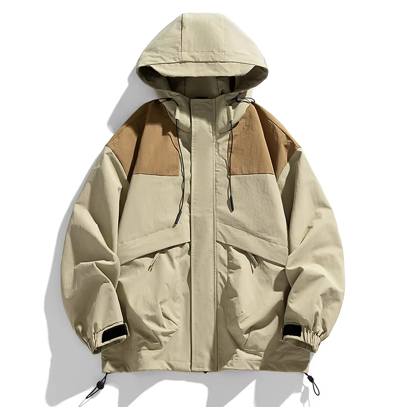 Spring Autumn Couple Waterproof Casual Jacket Stitching Color Hiking Coat  Women's Outdoor Camping Windproof Coats Hooded Jacket