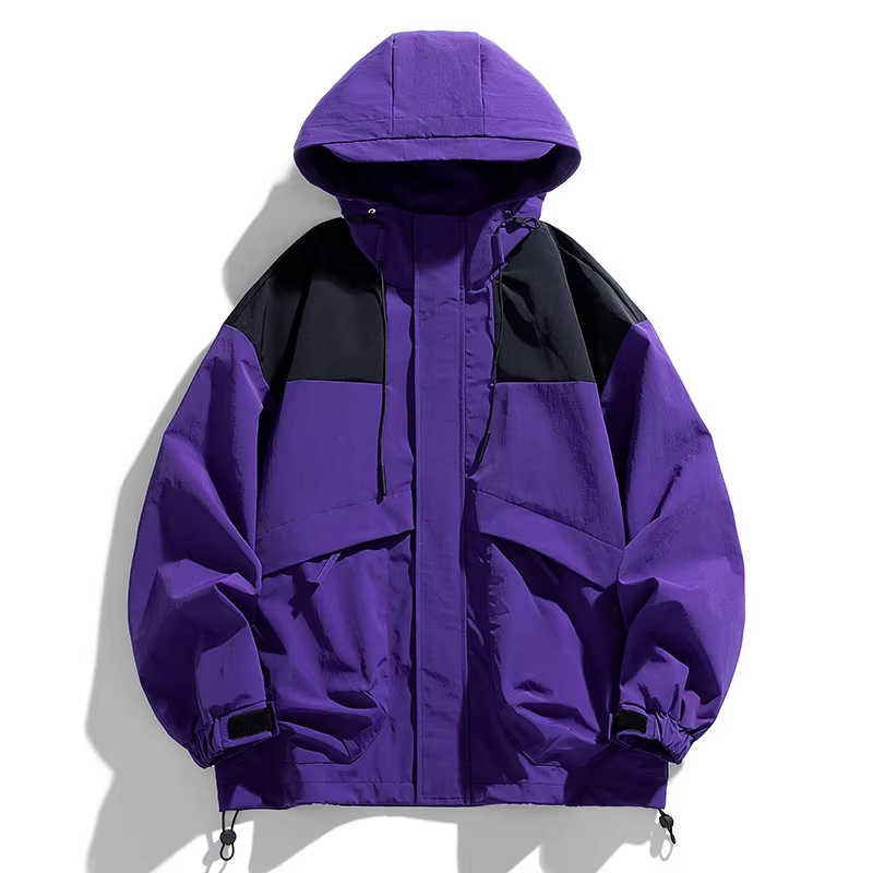 Spring Autumn Couple Waterproof Casual Jacket Stitching Color Hiking Coat  Women's Outdoor Camping Windproof Coats Hooded Jacket