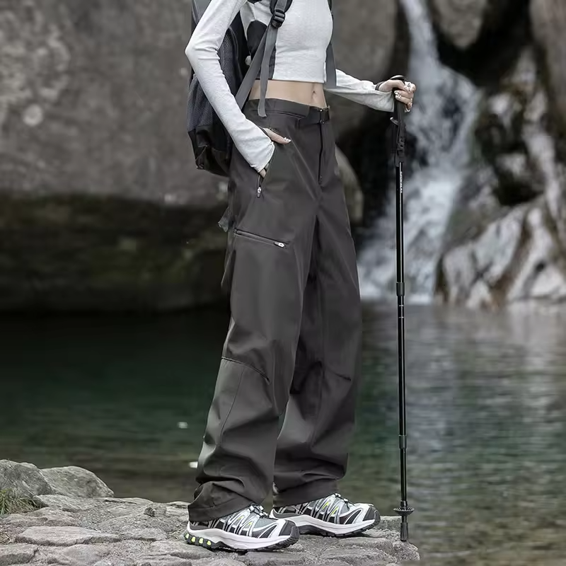 Autumn Hiking Pants Women Outdoor Waterproof Zipper Pocket Camping Sports Pants With Belt Solid Cycling Trekking Cargo Trousers