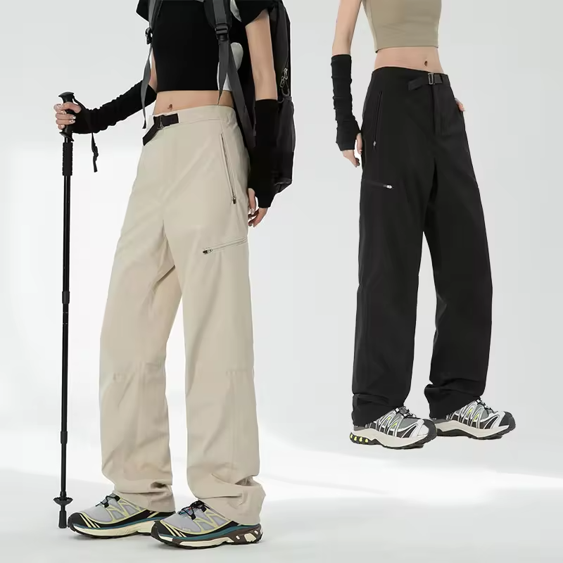 Autumn Hiking Pants Women Outdoor Waterproof Zipper Pocket Camping Sports Pants With Belt Solid Cycling Trekking Cargo Trousers