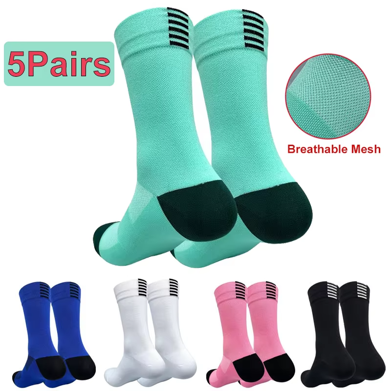 5 Pairs Professional Cycling Socks Men's Outdoor Sports Quick-Drying Bicycle Socks Sweat Absorbing Breathable Running Socks