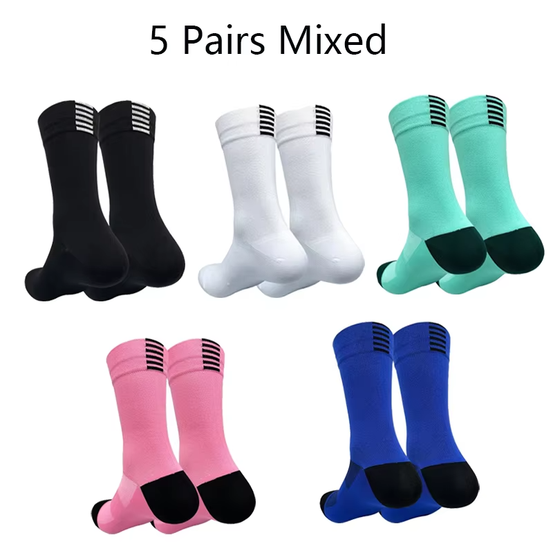 5 Pairs Professional Cycling Socks Men's Outdoor Sports Quick-Drying Bicycle Socks Sweat Absorbing Breathable Running Socks