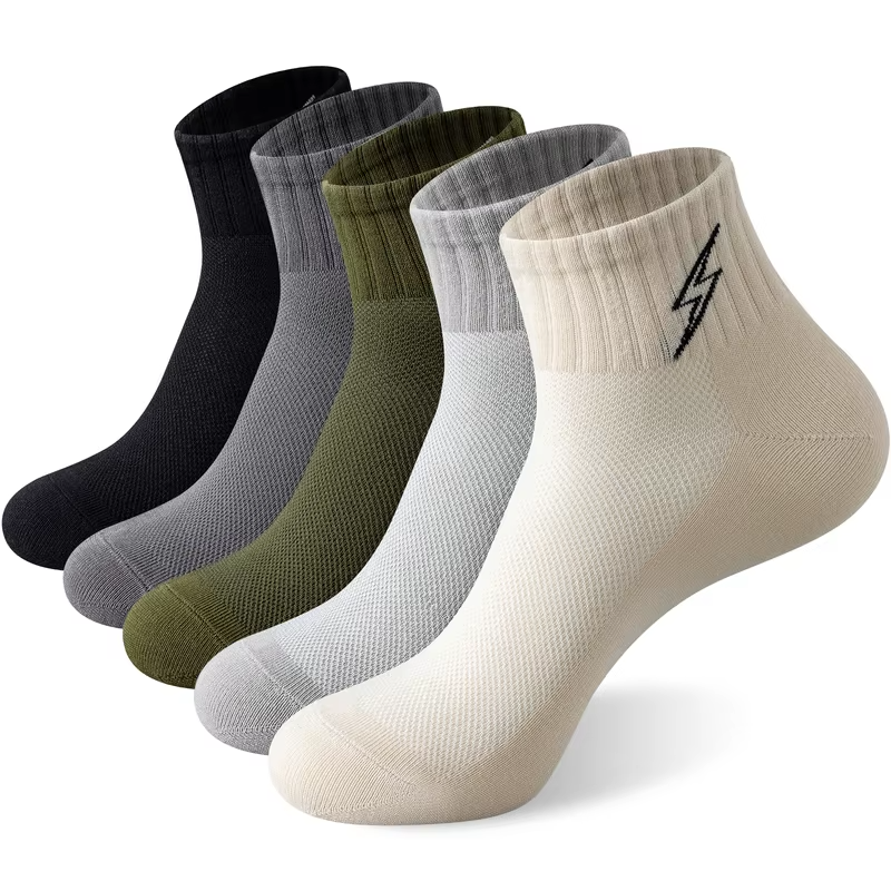Cotton Cushion Socks Men Quarter Ankle Athletic Running Hiking Breathable Performance Ventilation Sports 5 Pairs