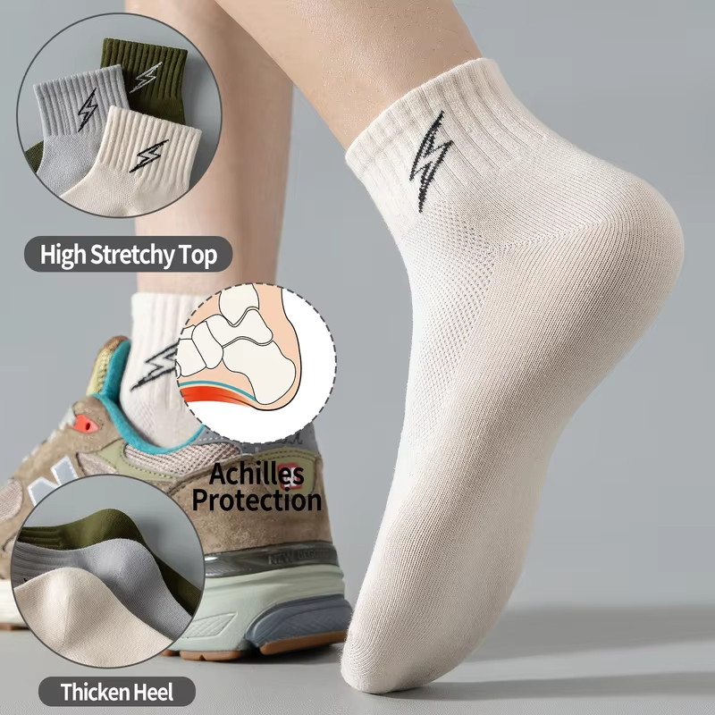 Cotton Cushion Socks Men Quarter Ankle Athletic Running Hiking Breathable Performance Ventilation Sports 5 Pairs