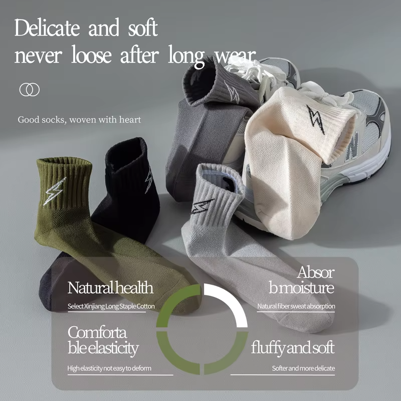 Cotton Cushion Socks Men Quarter Ankle Athletic Running Hiking Breathable Performance Ventilation Sports 5 Pairs