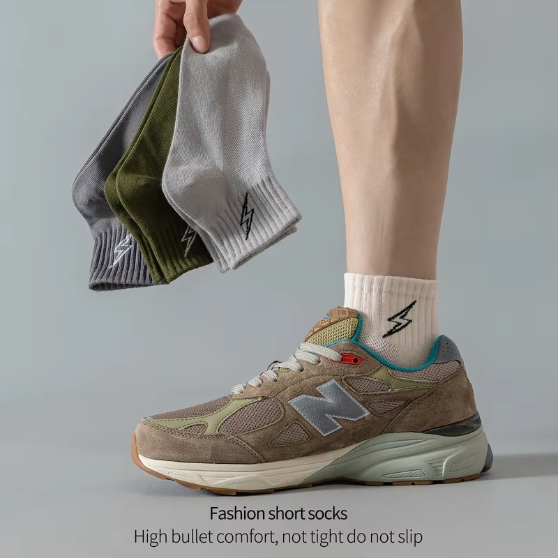 Cotton Cushion Socks Men Quarter Ankle Athletic Running Hiking Breathable Performance Ventilation Sports 5 Pairs