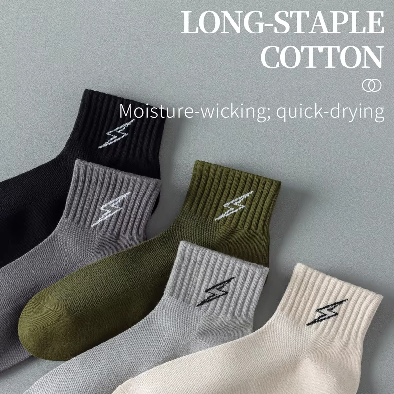 Cotton Cushion Socks Men Quarter Ankle Athletic Running Hiking Breathable Performance Ventilation Sports 5 Pairs