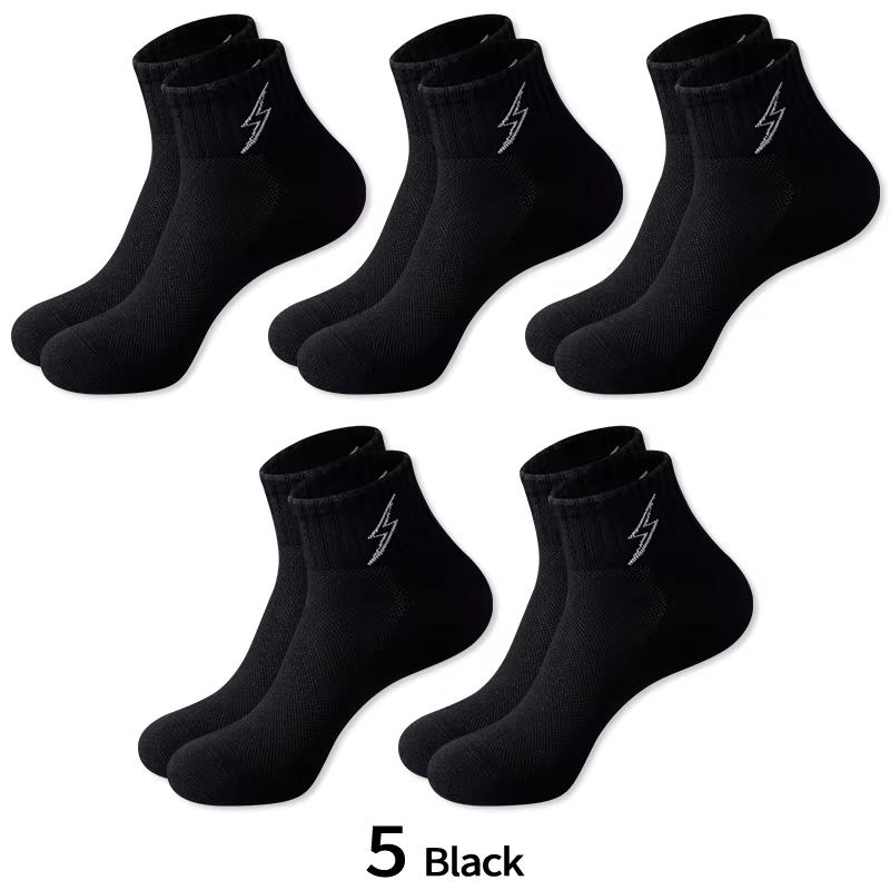 Cotton Cushion Socks Men Quarter Ankle Athletic Running Hiking Breathable Performance Ventilation Sports 5 Pairs