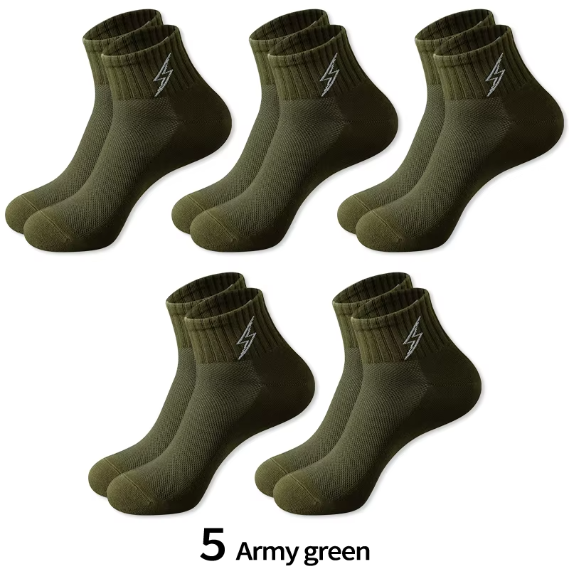 Cotton Cushion Socks Men Quarter Ankle Athletic Running Hiking Breathable Performance Ventilation Sports 5 Pairs