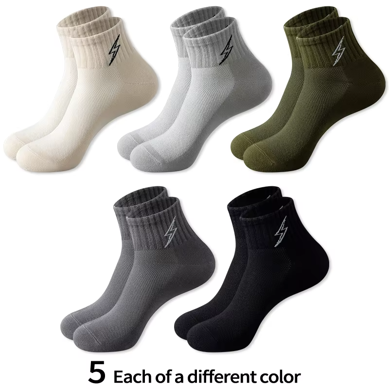 Cotton Cushion Socks Men Quarter Ankle Athletic Running Hiking Breathable Performance Ventilation Sports 5 Pairs