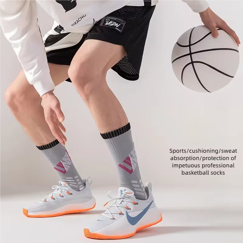 WRELS 1/2/3 Pairs Basketball Sports Socks Men Anti Slip Towel Bottom Socks Shock-Absorbing Breathable Running Compression Socks